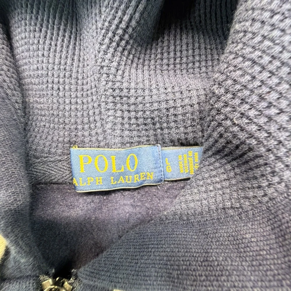 Polo Ralph Lauren Thermal Zip Hoodie Mens Large Blue Waffle Hood Heavyweight